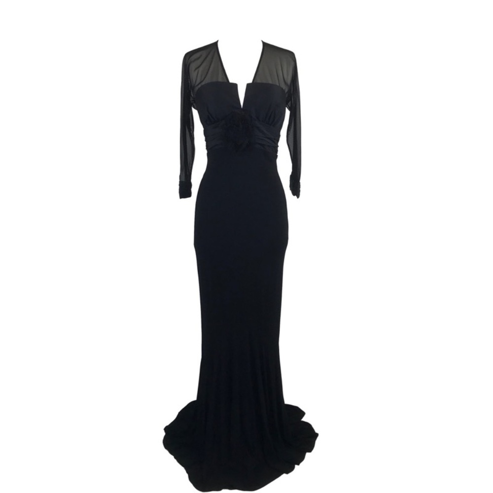 Nicole Bakti Black Maxi Dress Medium 3/4 Sleeves